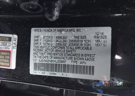 2017 Honda Cr-V Ex-L/Ex-L Navi z USA, uszkodzony, nr VIN 5J6RW2H8XHL009997